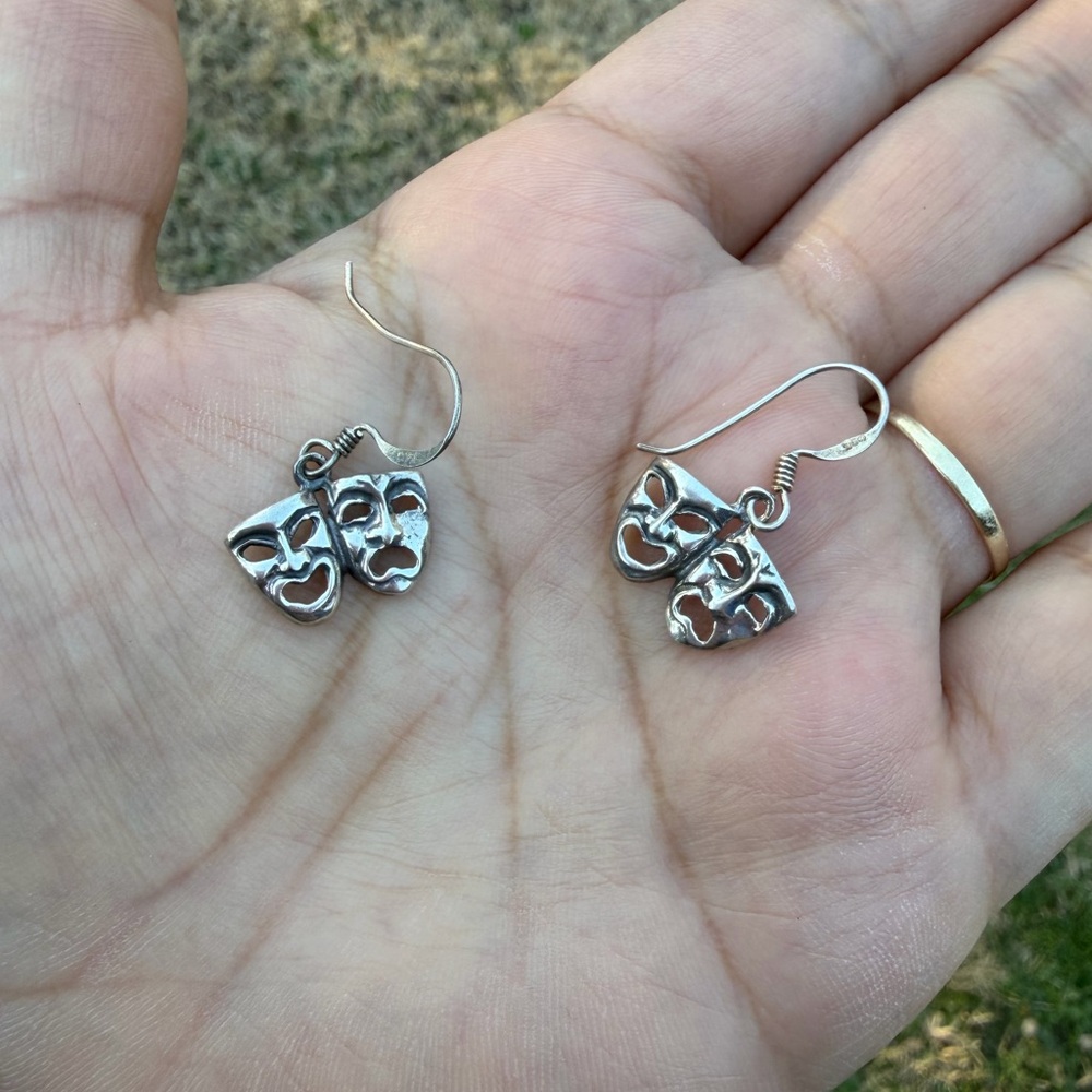 925 Sterling Silver Happy Sad Mask Earrings